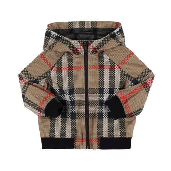 $650 BURBERRY Troy Kids Icon Check Zipped Hooded Nylon Jacket, Size 12M - Picture 4 of 14